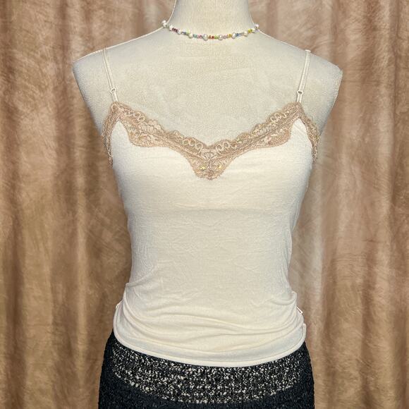 Hollister Tops - Vintage Y2K Hollister Lace Beaded Sequined Cami Tank Top Cream Coquette Princess